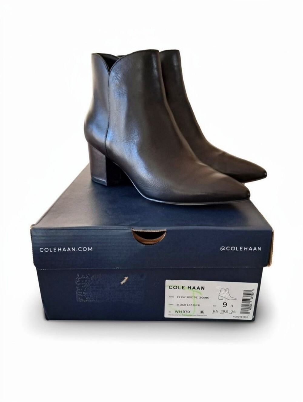 Cole Haan Elyse Leather Booties Black Boots NEW Women's Size 9